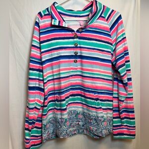 Lilly Pulitzer XL Sandy Shell Striped Captain Popover French Terry Top Pullover